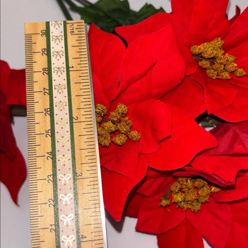 Red Poinsettia Artificial Floral Stems Holiday Bouquet RED POINSETTIAS SET OF 6